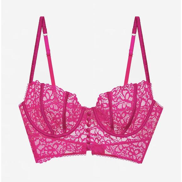 NWT For Love & Lemons Hot Pink Butterfly Lace Mesh Underwire Bra Women’s 34D NEW - Picture 4 of 16
